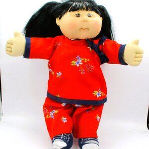 Cabbage Patch Kids Asian Doll 2004 Red Floral Outfit Black Hair Pigtails Adorabl